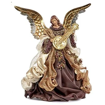 Image of Goodwill :Resin and Fabric Lace Brown Cream Gold Winged Angel 25 centimeter