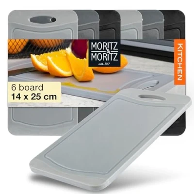Image of Moritz &amp; Plastic Chopping Board Set of 6 Boards for Kitchen 14x25cm BPA Free Non Slip Cutting Black