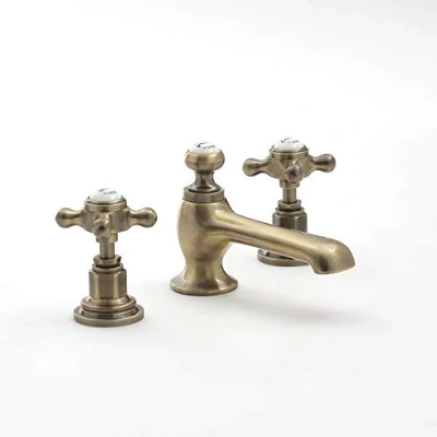 Image of Milano Elizabeth Traditional 3 Tap Hole Basin Mixer Crosshead Handles Brushed Gold