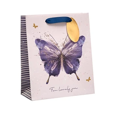 Image of UK Greetings Medium Gift Bag For Her/Friend Birthdays, Thank You, Congratulations or Other Gifts Butterfly Design