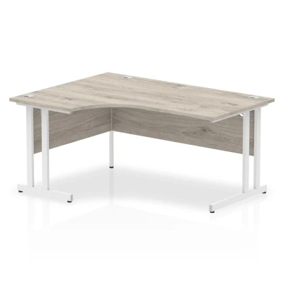 Image of Impulse 1600mm Left Crescent Desk Grey Oak Top White Cantilever Leg