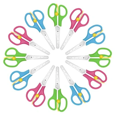 Image of Belle Vous (12 Pack) Assorted Colour Blunt Tip Scissors 12.5cm/5 Inch Right &amp; Left Handed Safety Steel for School, Arts Crafts