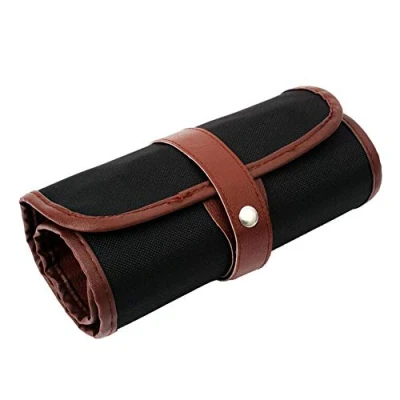 Image of 1 Piece 60 Slot Canvas Pencil Roll Case Wrap Up Pouch Pen Organizer Holder Charcoal Pencils Rolling for Painter Artist Black