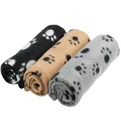 Image of DIGIFLEX Large Pet Blankets x3 Dog Cat Soft Fleece 70cm X 100cm Washable Dog/Cat Throw Blanket Paw Print Design Bedding for a Puppy &amp; Kitten