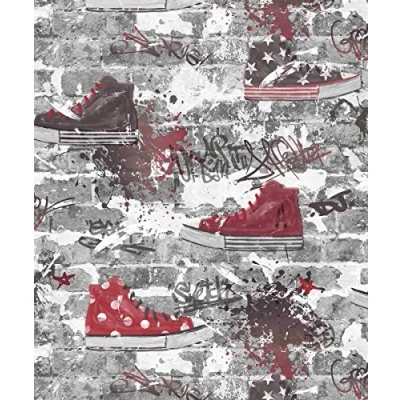 Image of Fine Decor UK Kidz Urban Street Red Wallpaper FD42221 Childrens BRIC