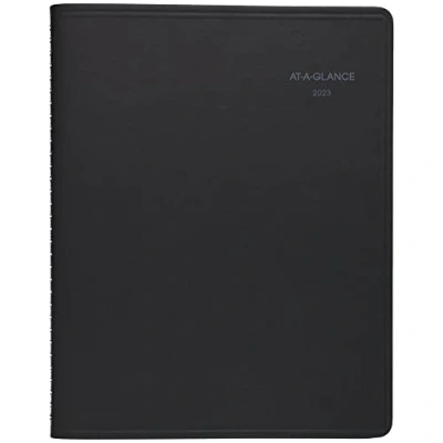 Image of AT A GLANCE 2023 Monthly Planner, QuickNotes, 8 1/4&quot; x 11&quot;, Large, Tabs, Pocket, Black (760605)
