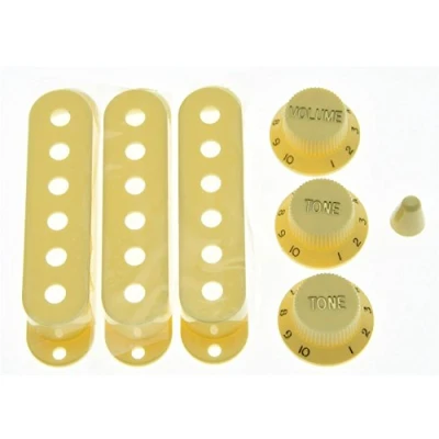 Image of KAISH Vintage Cream ST Strat Pickup Covers Knobs and 5 Way Switch Tip Cap