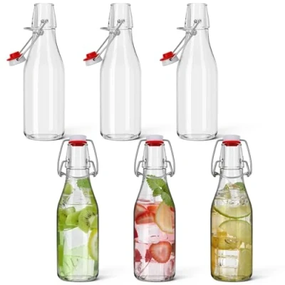 Image of HEFTMAN Glass Bottles with Stoppers 250ml 6 Pack Clear Swing Top for Beer Brewing Airtight Wine, Condiments, Beverages, Oil, Vinegar, Kombucha &amp; Water PCS (250ml)