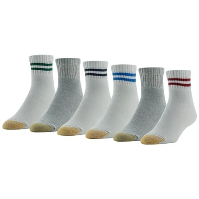 Image of GOLDTOE Men&#039;s 656p Cotton Ankle Athletic Socks, Multipairs, White/Multi Assorted (6 Pairs), Large (Pack of 6)