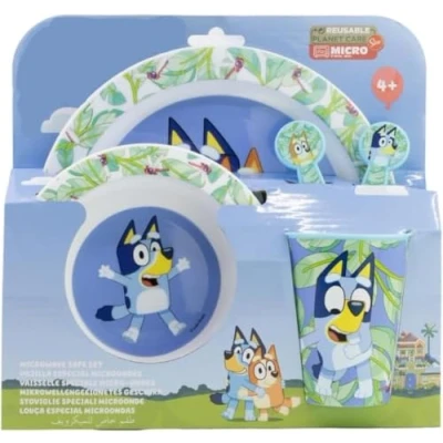 Image of Favourite 2023 Hero Cartoon Character 5pc Breakfast Set Inc Plate, Tumbler, Bowl, Fork, Spoon re usable Plastic (Bluey)
