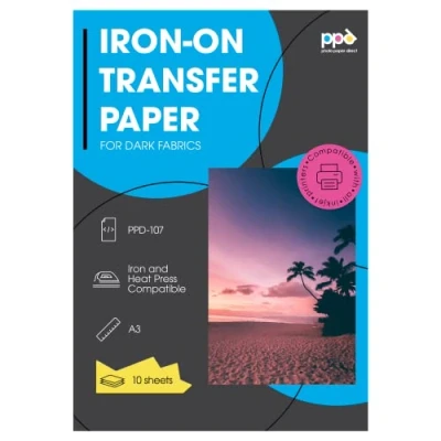 Image of PPD A3 Inkjet Premium Iron On T Shirt Transfer Paper for Dark Textiles 10 Sheets 107