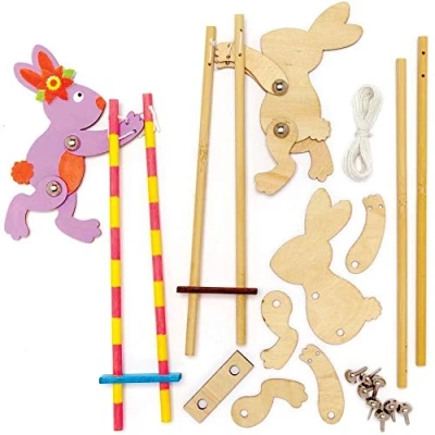 Image of Baker Ross Easter Bunny Wooden Acrobats Pack of 3, Crafts for Kids (AX751)