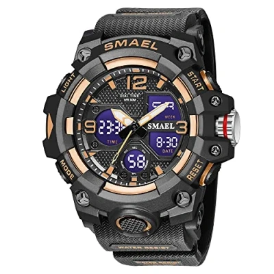 Image of AIMES Men&#039;s Watches Outdoor Sports Waterproof Military Watch Tactical Digital Analog Wrist Date Multi Function Led Large Face Alarm Stopwatch for Man, C Rose Gold, L, Fashion Casual Sport