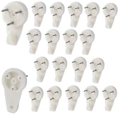 Image of Merriway® BH00093 (20 Pcs) Medium 30mm (1.3/16 inch) White Nylon Non Trace Hardwall Drywall Picture Hanger Hook Pack of 20 Pieces
