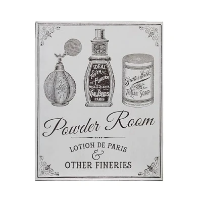 Image of Premier Housewares Powder Room Vintage Metal Sign Tin Wall with Printing Plaque for Decoration Traditional Art Bathroom, Dressing