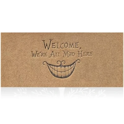 Image of Large 45x120 cm Door Mat Front Indoor Outdoor for Entry Welcome We&#039;re All Mad Here Funny Doormat Home Entrance Mats with Rubber Backing Brown