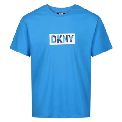 Image of Dkny Men&#039;s Mens in Blue With Contrasting Branded Chest Print T Shirt, Blue, S UK