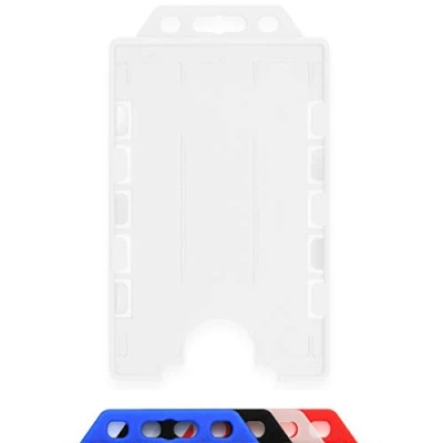 Image of CKB LTD® Vertical Double Sided Rigid Slide in Open Faced ID Card Badge Holders Portrait Dual Identity Plastic Pass Protector Holds Two Cards 86mm 54mm cr80 Credit Sized (Clear, Pack of 100)