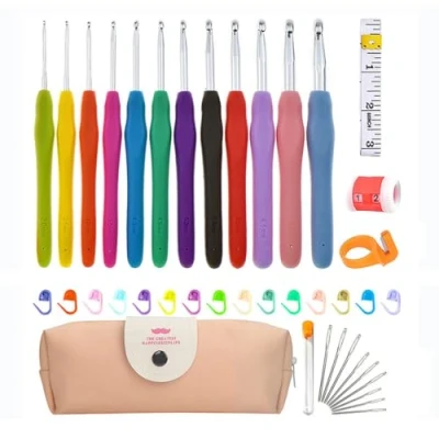 Image of XIANTIANCrochet Hooks Set, 12 Pcs Full Size Crochet Hook, Ergonomic Soft Grip Handles,Knitting Accessories Tools with Case (41 Piece Set)