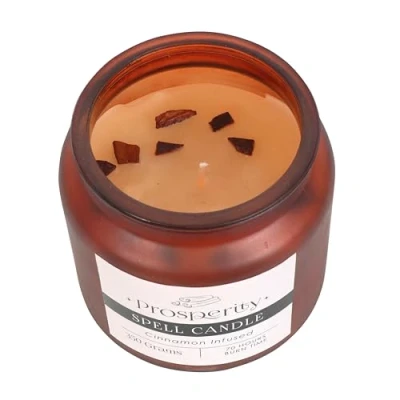 Image of Cinnamon Infused Prosperity Spell Candle in Frosted Glass Good Fortune Jar, Ideal for Magic Rituals