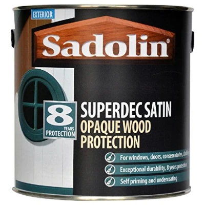 Image of Sadolin 5 Litre Superdec Satin Opaque Woodstain Superwhite
