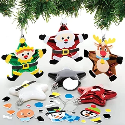 Image of Baker Ross Christmas Star Bauble Kits Pack of 6, Make Your Own Decoration, Decoration Craft Kit (FE985)
