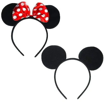 Image of Navoys Black Mickey and Minnie Mouse Ears with Polka Dot Bow Headbands Fancy Dress, One Size Accessories for Children Adults