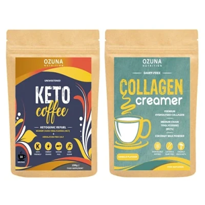 Image of Keto Coffee &amp; Collagen Creamer Bundle, Instant Bulletproof Ketogenic Refuel with MCT Oil Hydrolysed Peptides, Low Calorie, Dairy Free