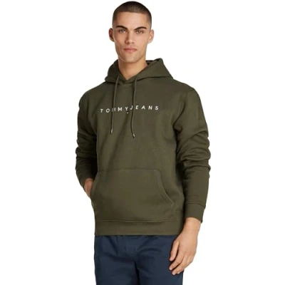 Image of Tommy Jeans Linear LOGO Hoodie Sweatshirt, Men&#039;s, Size: 34, Fatigue green