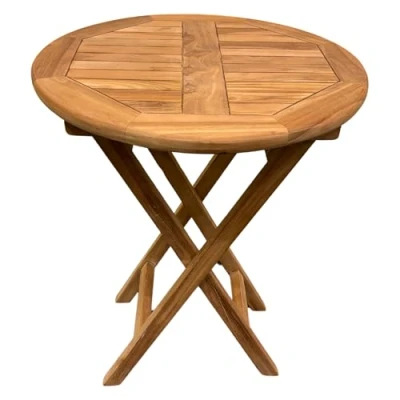 Image of BrackenStyle Alma Teak 60cm Round Dining Table with Cross Legs Wooden Outdoor Patio Garden