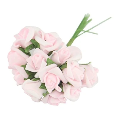 Image of Bundles of 12 Mini Foam Rose Bunches! Bulk Wholesale Artificial Flowers Craft[Baby Pink,1 Bunch]