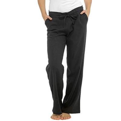 Image of INSIGNIA Ladies Womens Casual Linen Trousers Cool Elastic Back Bottoms with Pockets (Black, 10)