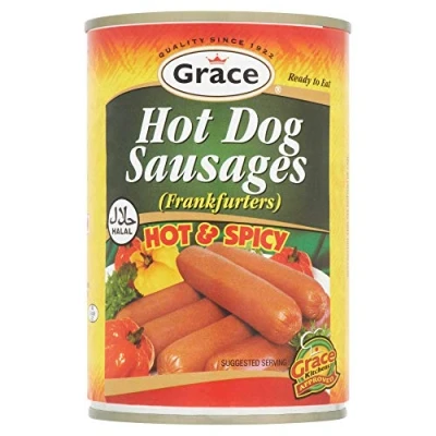 Image of Grace Hot Dog Sausages, &amp; Spicy Halal 400g (Pack of 12)