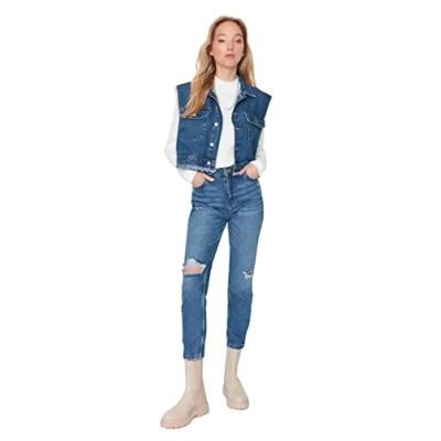 Image of Trendyol Women High Waist Straight Leg Mom Jeans Blue