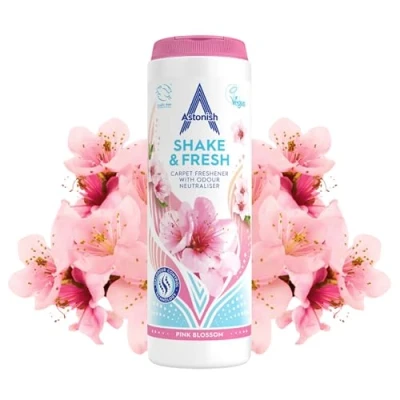 Image of Astonish Shake &amp; Fresh Carpet Freshener, Eliminates Odours, Pink Blossom, 350g