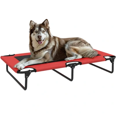 Image of PawHut Raised Dog Bed, Portable Elevated Pet Cot with Breathable Mesh for Indoor Outdoor, Large Dogs, 107 x 61 20 cm, Red