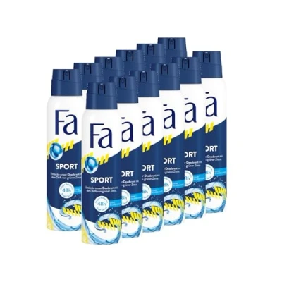 Image of FA Sport Deodorant Spray (12 x 150 ml), with the Invigorating Fresh Fragrance of Green Citrus, Vegan Formula, Stops Bacteria, No Aluminium Salts, Up to 48 Hours Protection