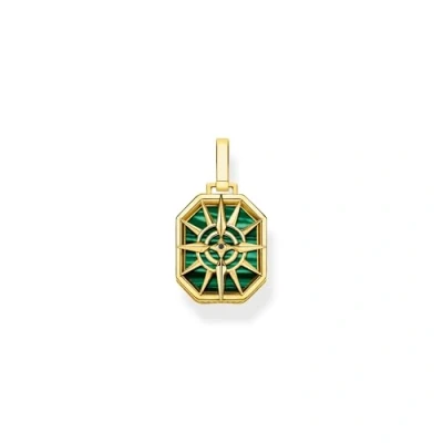 Image of Sterling Silver Gold Plated Compass Star Green Pendant PE911 140 6