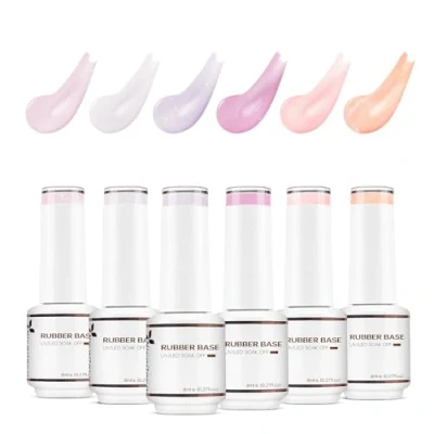 Image of Nicedeco 4 In 1 Rubber Base Gel Set For Nails, Hema Free Nude Rose Pink Sheer Color Nail Polish UV LED Soak Off, Elastic Strengthen Enhance Coat 6pcs x 8ml Kit38