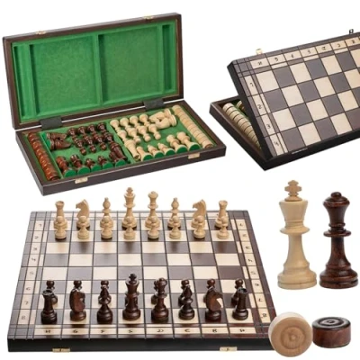 Image of Master Of Chess Professional TOURNAMENT No.5 Wooden and Draughts Game. Luxury Board with Large Metal Loaded Pieces Drafts