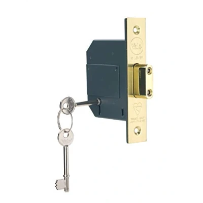 Image of Yale B BSDL 2.5 PB British Standard 5 Lever Mortice Deadlock, Boxed, Suitable for External Doors, Brass Finish, Inch/64 mm