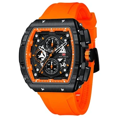 Image of Mini Focus Men&#039;s Watch fashion Sport Wrist Watches (Chronograph/Waterproof/Luminous/Calendar) Silicon Strap Quartz for Men, Black_Orange, casual business work
