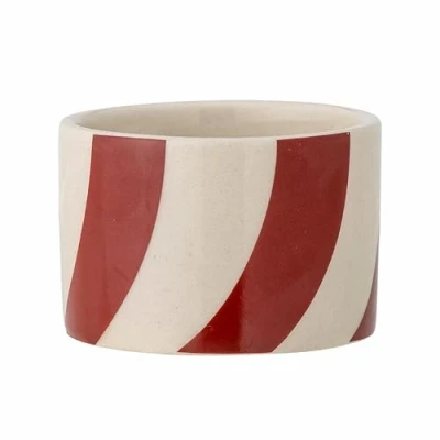 Image of Bloomingville Jolly Tealight Holder in Red/White Striped Stoneware