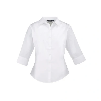 Image of Premier Womens/Ladies Poplin 3/4 Sleeve Shirt (White) Size 24 UK