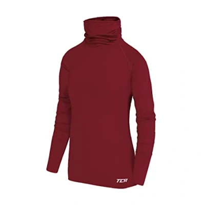 Image of TCA Girls&#039; Warm Up Long Sleeve Training Workout Funnel Neck Thermal Running Top with Thumbholes Cabernet, XLY 12 14 Years