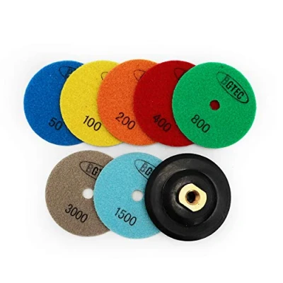Image of BGTEC 100mm Dry Diamond Polishing Pads Set,7 Pieces Plus Rubber Hook and Loop Backing Pad for Marble Stone Quartz Tiles Floor Edges Countertop