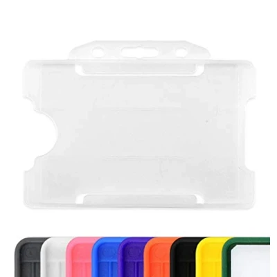 Image of CKB LTD 10x Single Sided Rigid Slide in Open Faced ID Card Badge Holders Horizontal/Landscape Identity Plastic Pass Protector Holds a 86mm 54mm cr80 Credit Sized (Clear)