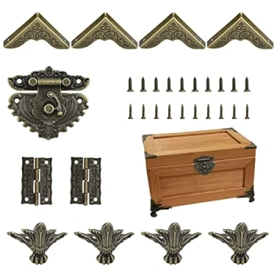 Image of MOROBOR Jewelry Box Antique Heart Shaped Lock Latch Hasp Hinges Corner Protectors Kit for DIY Bronze, Wood Case Chest Storage Feet Leg Protector, not Included