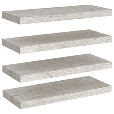 Image of vidaXL Floating Wall Shelves Set of 4 Durable MDF &amp; Metal Frame Modern Home Display Decor in Concrete Grey Ideal for Living Room Office