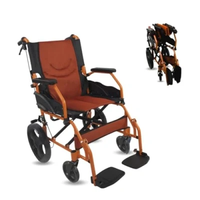 Image of Mobiclinic®, Wheelchair, Folding, Lightweight, Seat 18 in, Two Brake Systems, Folding backrest, Aluminium, footrest, Model Pirámide, Small castors, European Brand, Fixed armrests